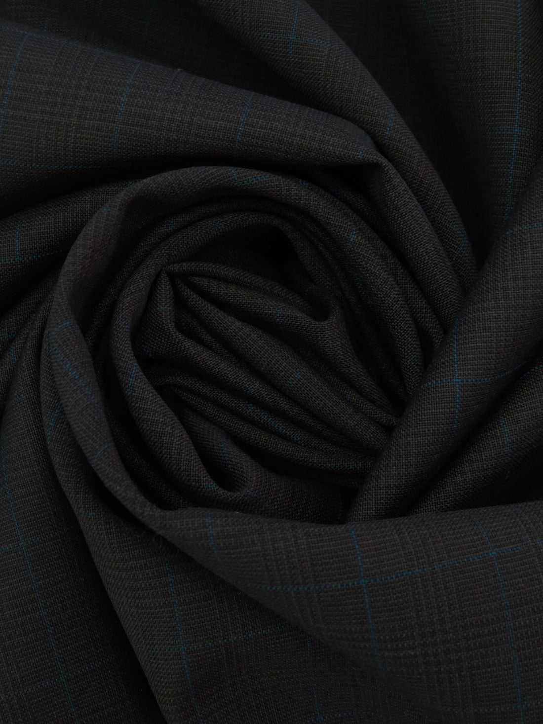 Black/Dark Charcoal Gray/Dark Imperial Blue 100% Worsted Wool Plaid Weave Tropical Weight Suiting - NY Designer - 60W