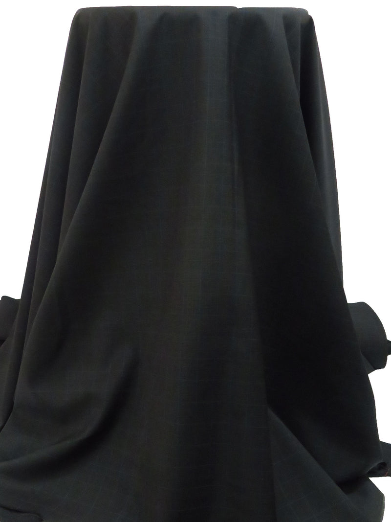 Black/Dark Charcoal Gray/Dark Imperial Blue 100% Worsted Wool Plaid Weave Tropical Weight Suiting - NY Designer - 60W