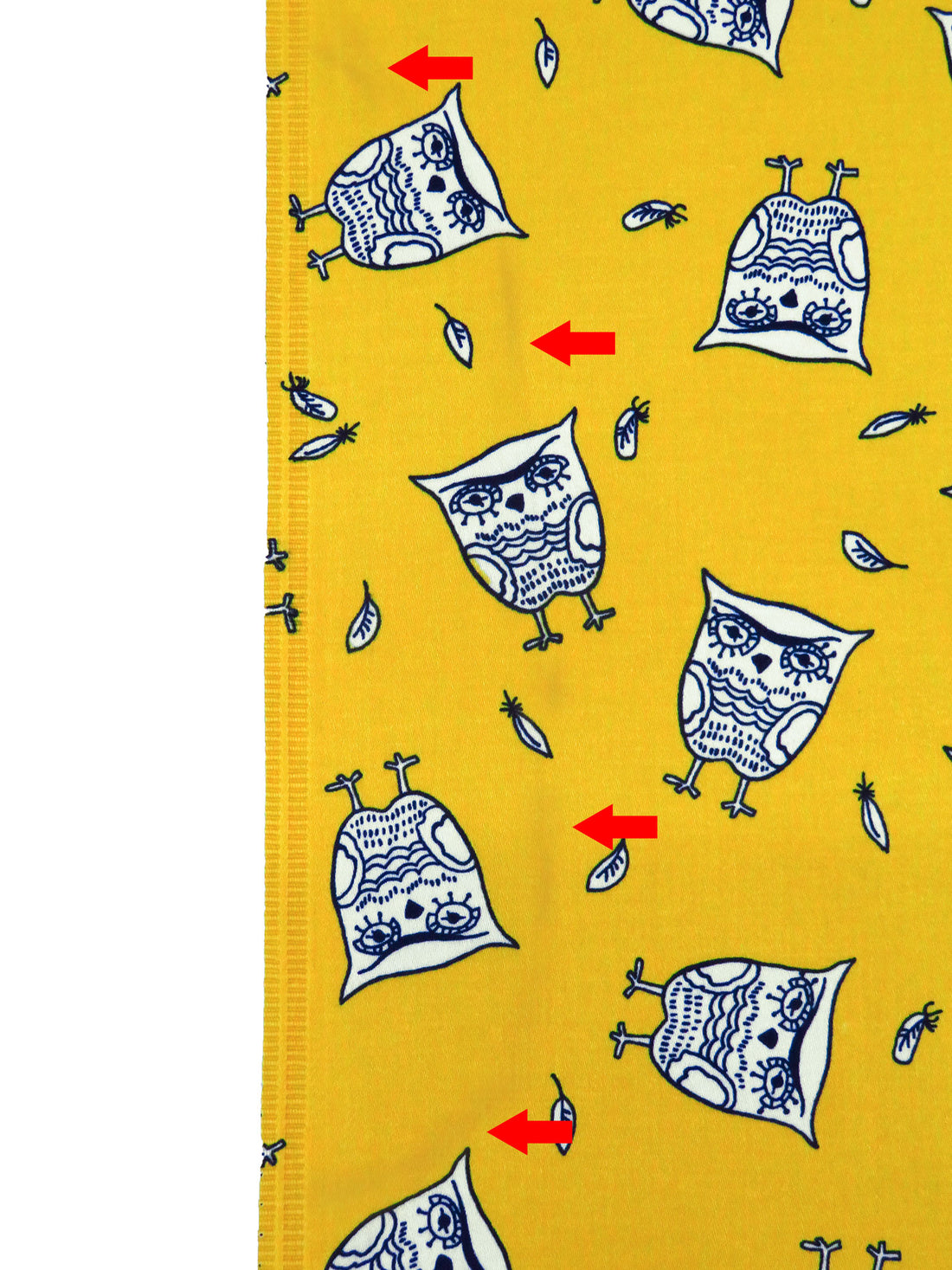 SOLD AS IS ONLY - Mango Yellow/Midnight Navy/White Cotton/Lycra Artistic Owls Print Stretch Sateen Bottom Weight Woven 52W