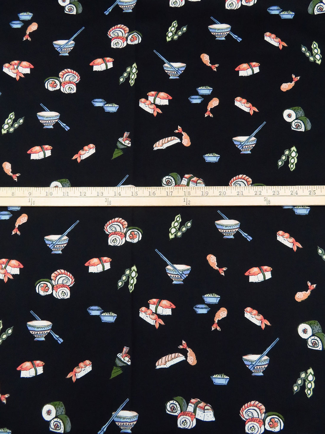 Black/Coral/Pale Cornflower/Multi 100% Cotton Sushi Print Poplin Shirting 56W