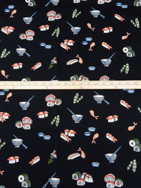 Black/Coral/Pale Cornflower/Multi 100% Cotton Sushi Print Poplin Shirting 56W