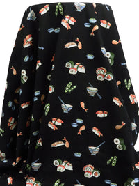 Black/Coral/Pale Cornflower/Multi 100% Cotton Sushi Print Poplin Shirting 56W