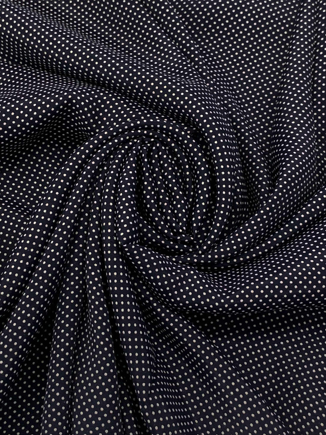 Dark Navy/White 100% Rayon Mini Polka Dot Shirting - NY Designer - 57W