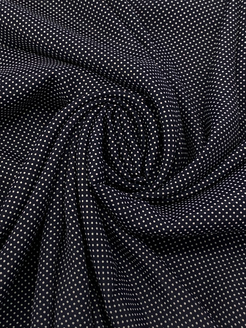 Dark Navy/White 100% Rayon Mini Polka Dot Shirting - NY Designer - 57W
