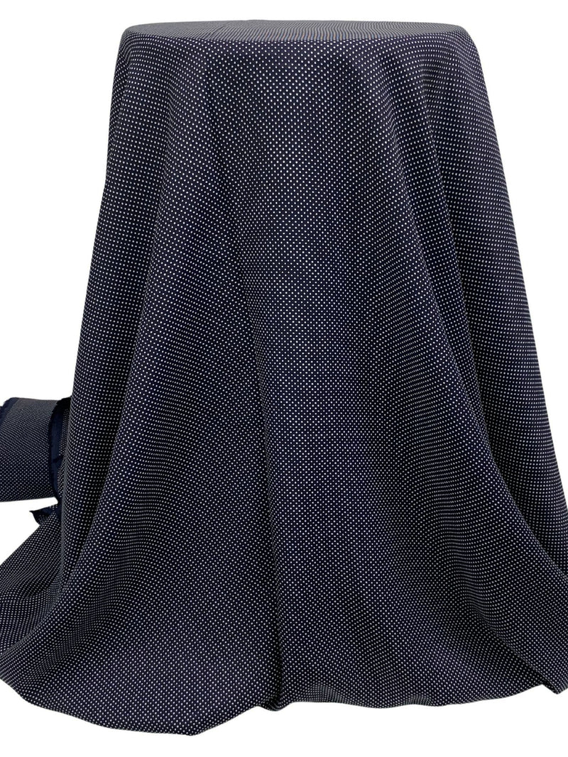 Dark Navy/White 100% Rayon Mini Polka Dot Shirting - NY Designer - 57W