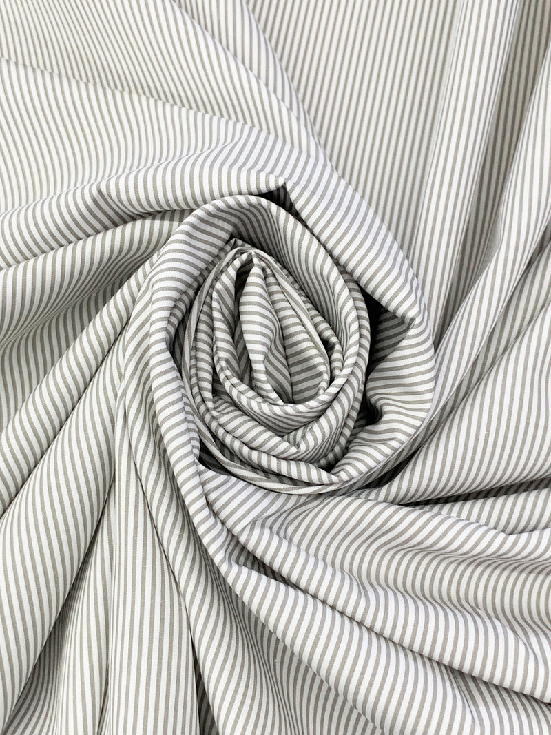 Taupe/White 100% Cotton Vertical Stripe Shirting - NY Designer - 58W