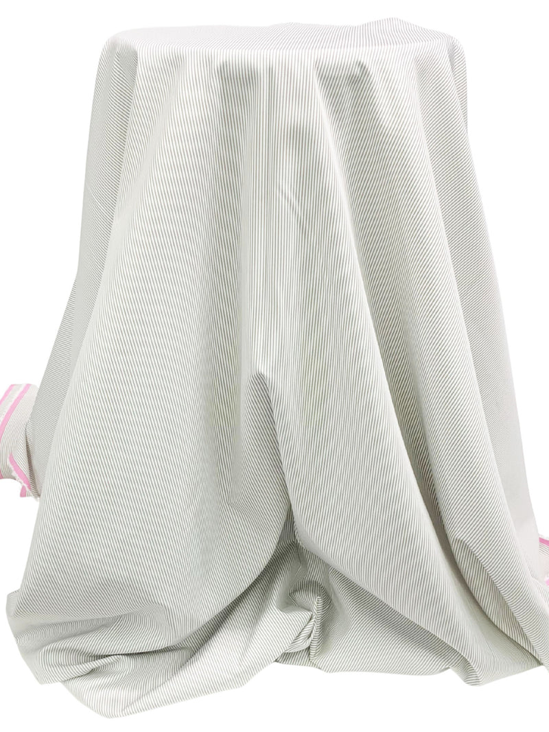 Taupe/White 100% Cotton Vertical Stripe Shirting - NY Designer - 58W