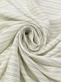 Alabaster/Tan/Cool Gray Silk/Cotton Horizontal Stripe Broadcloth Shirting - NY Designer - 54W