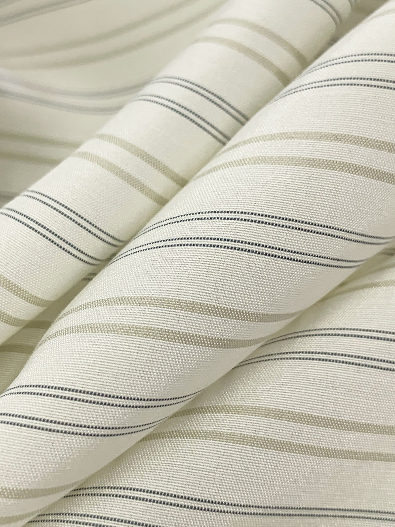 Alabaster/Tan/Cool Gray Silk/Cotton Horizontal Stripe Broadcloth Shirting - NY Designer - 54W