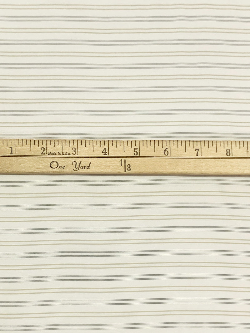 Alabaster/Tan/Cool Gray Silk/Cotton Horizontal Stripe Broadcloth Shirting - NY Designer - 54W