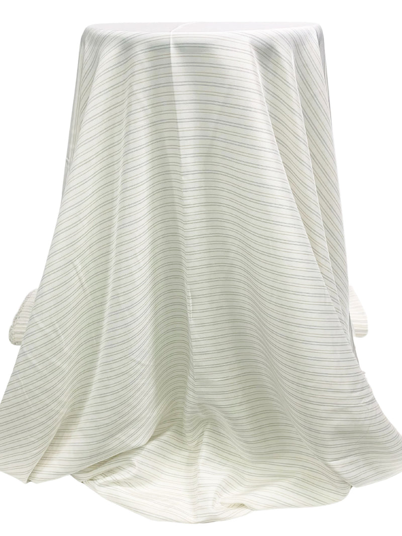 Alabaster/Tan/Cool Gray Silk/Cotton Horizontal Stripe Broadcloth Shirting - NY Designer - 54W