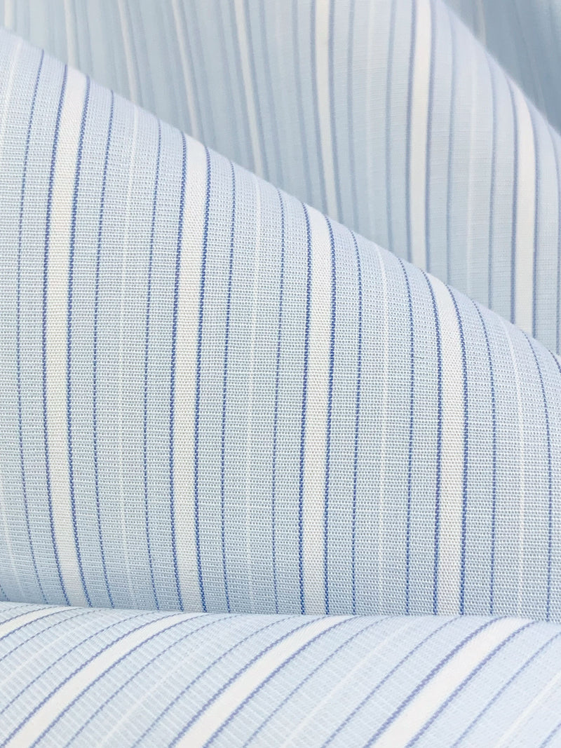 Palest Blue/White 100% Cotton Vertical Stripe Shirting - NY Designer - 58W