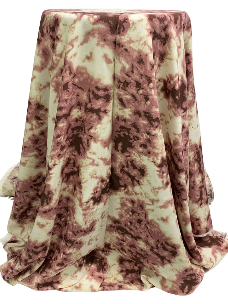 Maroon/Mauve Pink/Cream 100% Rayon Hazy Print Challis 54W