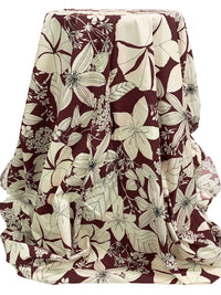 Red Plum/Cream/Black 100% Cotton Drawn Floral Print Lawn 56W