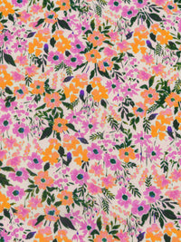 Light Fuchsia Pink/Deep Saffron/Almond/Multi 100% Rayon Flower Garden Print Crepe Challis - NY Designer - 56W