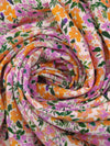 Light Fuchsia Pink/Deep Saffron/Almond/Multi 100% Rayon Flower Garden Print Crepe Challis - NY Designer - 56W