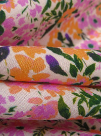 Light Fuchsia Pink/Deep Saffron/Almond/Multi 100% Rayon Flower Garden Print Crepe Challis - NY Designer - 56W