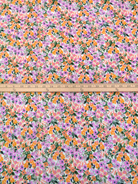 Light Fuchsia Pink/Deep Saffron/Almond/Multi 100% Rayon Flower Garden Print Crepe Challis - NY Designer - 56W