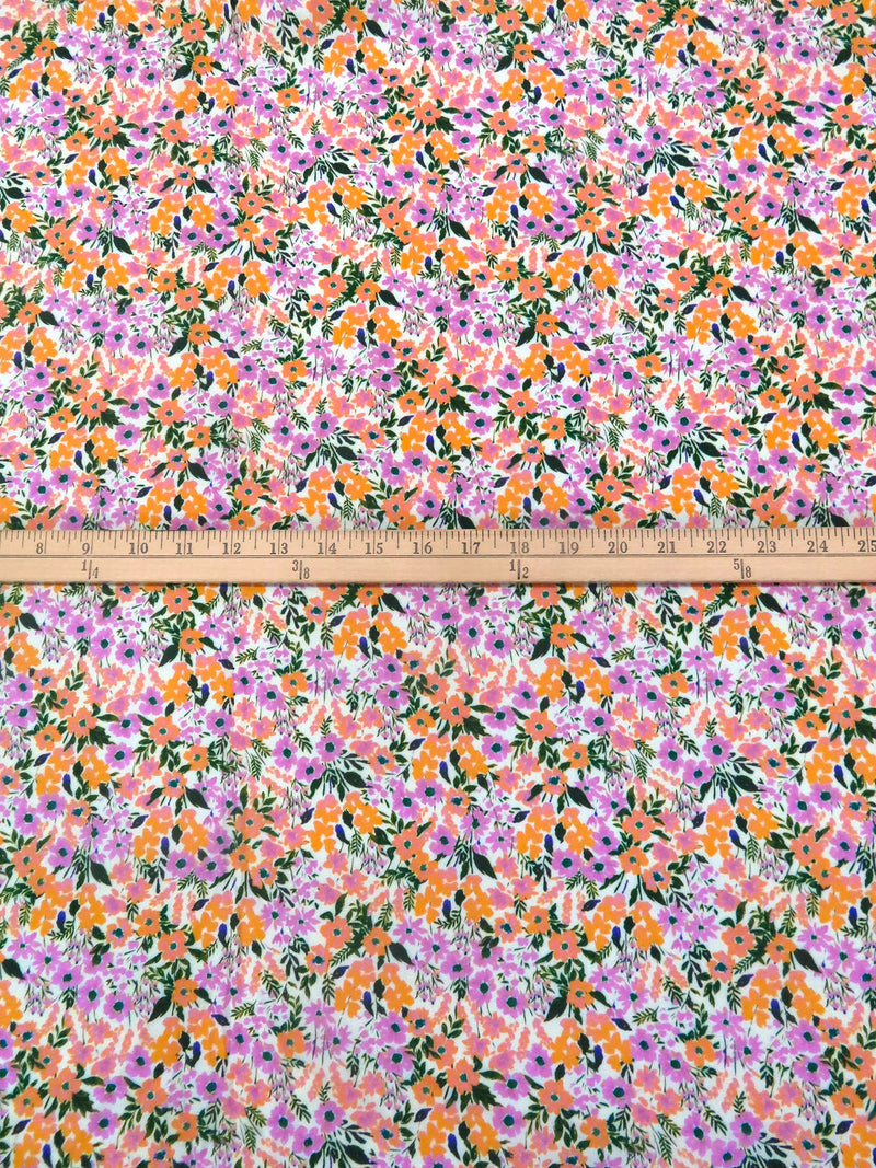 Light Fuchsia Pink/Deep Saffron/Almond/Multi 100% Rayon Flower Garden Print Crepe Challis - NY Designer - 56W