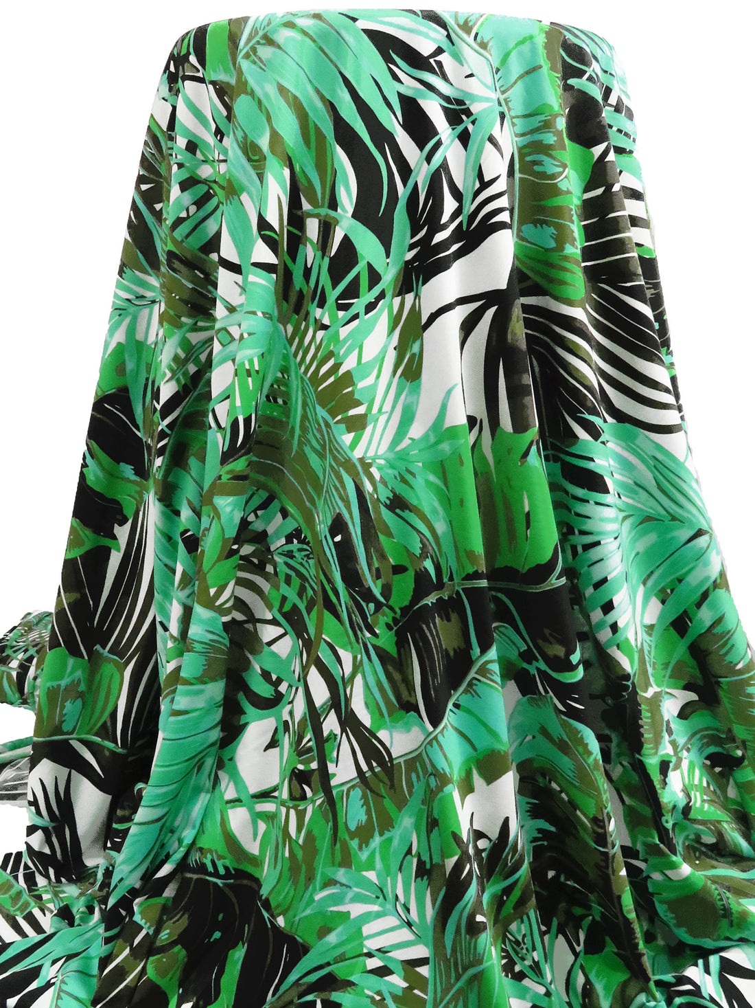 Greenish Turquoise/Dusty Army Green/White/Multi Polyester/Lycra Large Tropical Leaf Print FTY Knit 57W