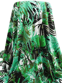Greenish Turquoise/Dusty Army Green/White/Multi Polyester/Lycra Large Tropical Leaf Print FTY Knit 57W