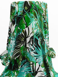 Aqua/Army Green/White/Multi Rayon/Lycra Large Tropical Leaf Print Jersey Knit 54W