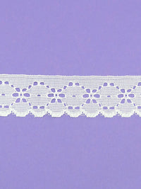 1.25" Ghost White 100% Nylon Embroidered Floral Eyelet-Look Scalloped Lace Trim