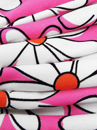 French Pink/White/Orange Soda/Black Polyester/Lycra Large Daisy Print DTY Knit 60W