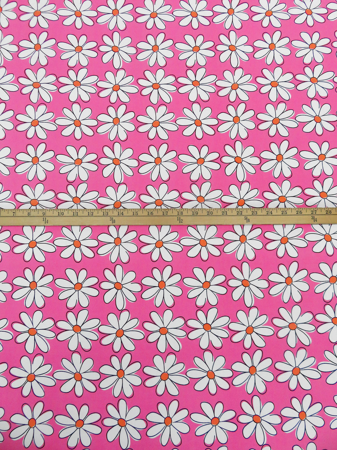 French Pink/White/Orange Soda/Black Polyester/Lycra Large Daisy Print DTY Knit 60W
