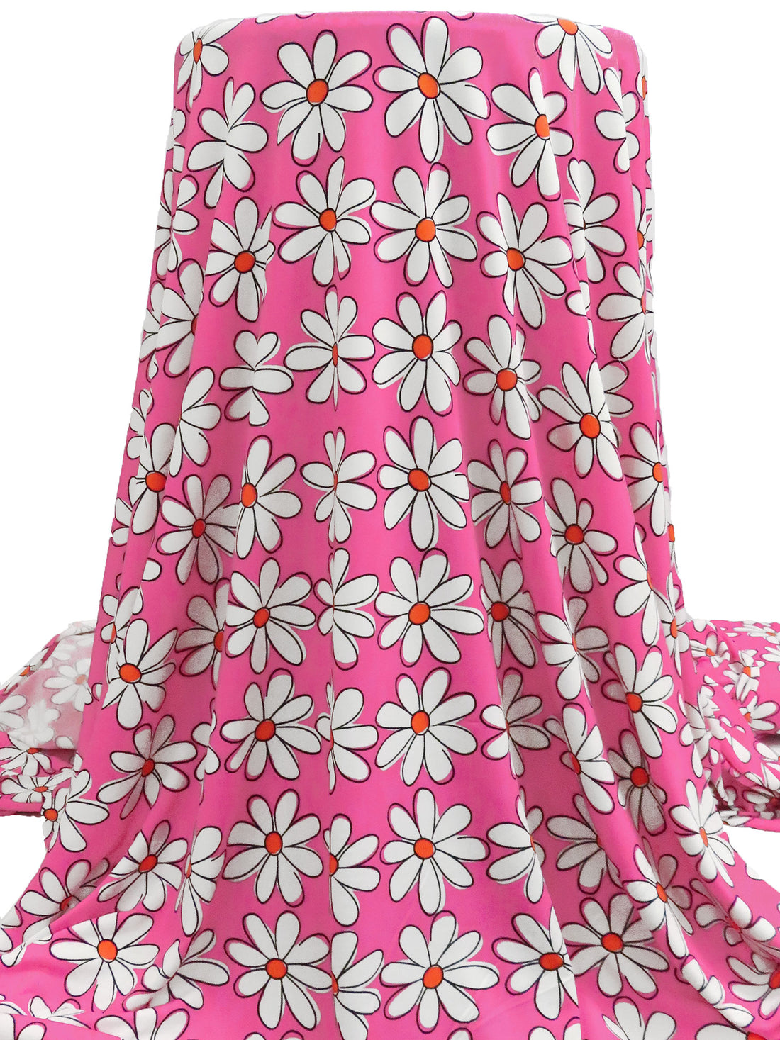 French Pink/White/Orange Soda/Black Polyester/Lycra Large Daisy Print DTY Knit 60W