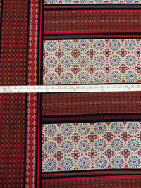 Black/Burnt Orange/Dark Tan/Multi Polyester/Lycra Multi Double Border Ornate Stripe Print DTY Knit 56W