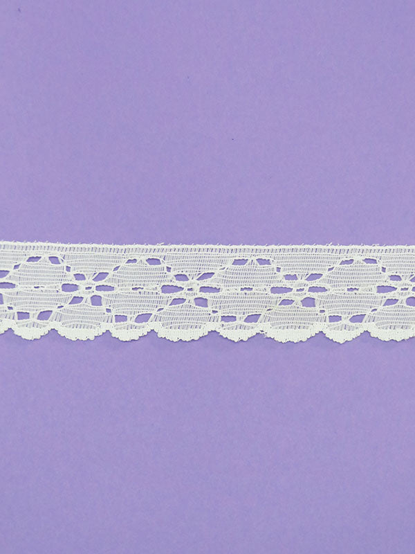 1" Daisy White 100% Nylon Embroidered Floral Eyelet-Look Scalloped Lace Trim