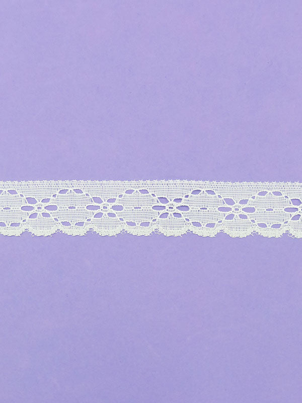 1.25" White 100% Nylon Embroidered Floral Eyelet-Look Scalloped Lace Trim