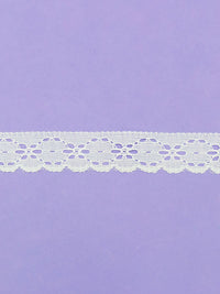 1.25" White 100% Nylon Embroidered Floral Eyelet-Look Scalloped Lace Trim