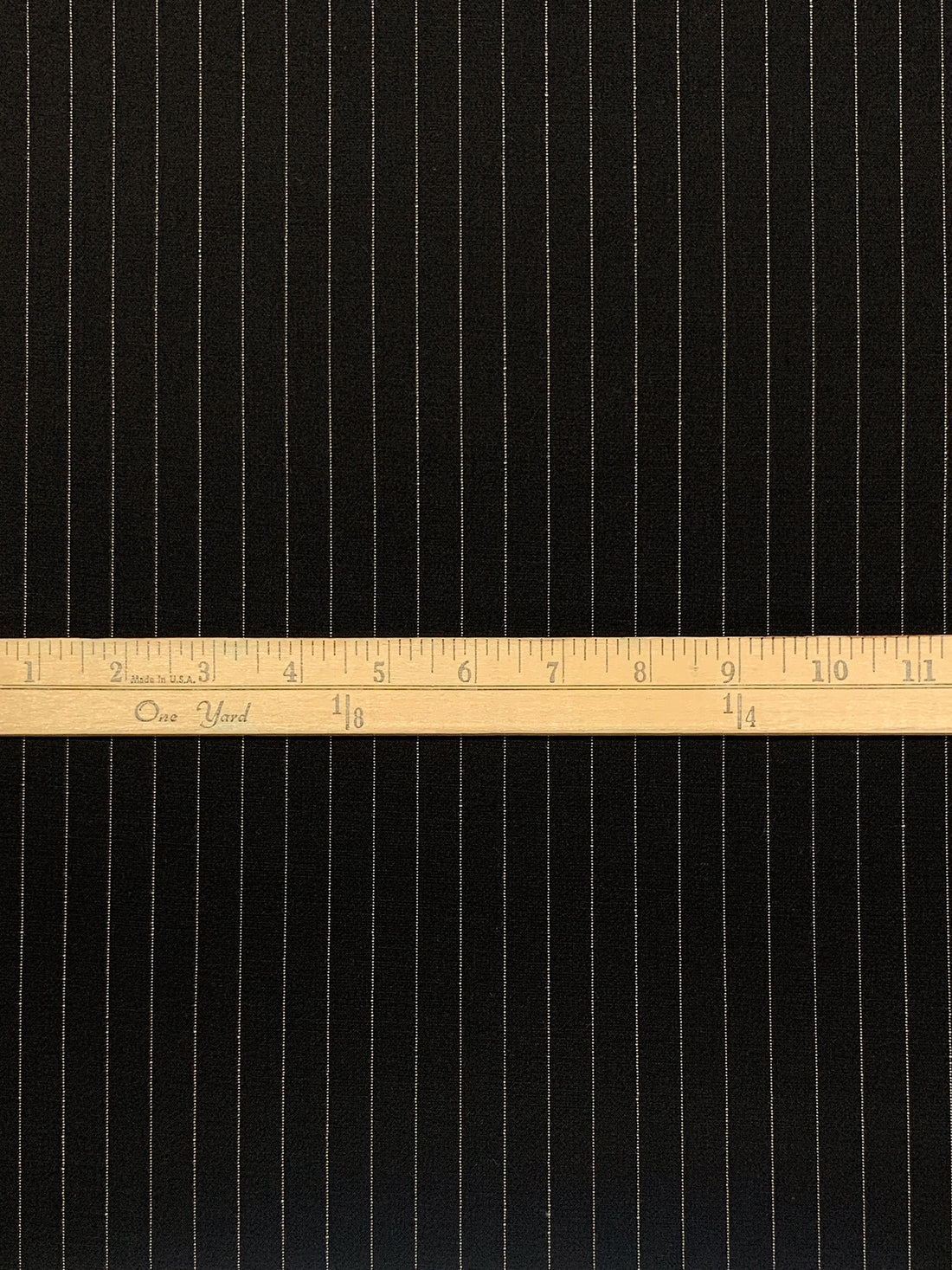 Black/Gold Wool/Lycra Vertical Pinstripe Stretch Suiting - Imported From Italy - 49W