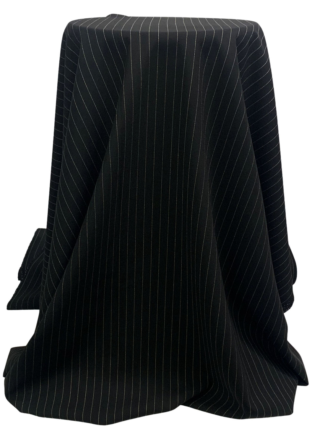 Black/Gold Wool/Lycra Vertical Pinstripe Stretch Suiting - Imported From Italy - 49W