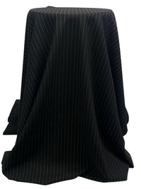 Black/Gold Wool/Lycra Vertical Pinstripe Stretch Suiting - Imported From Italy - 49W