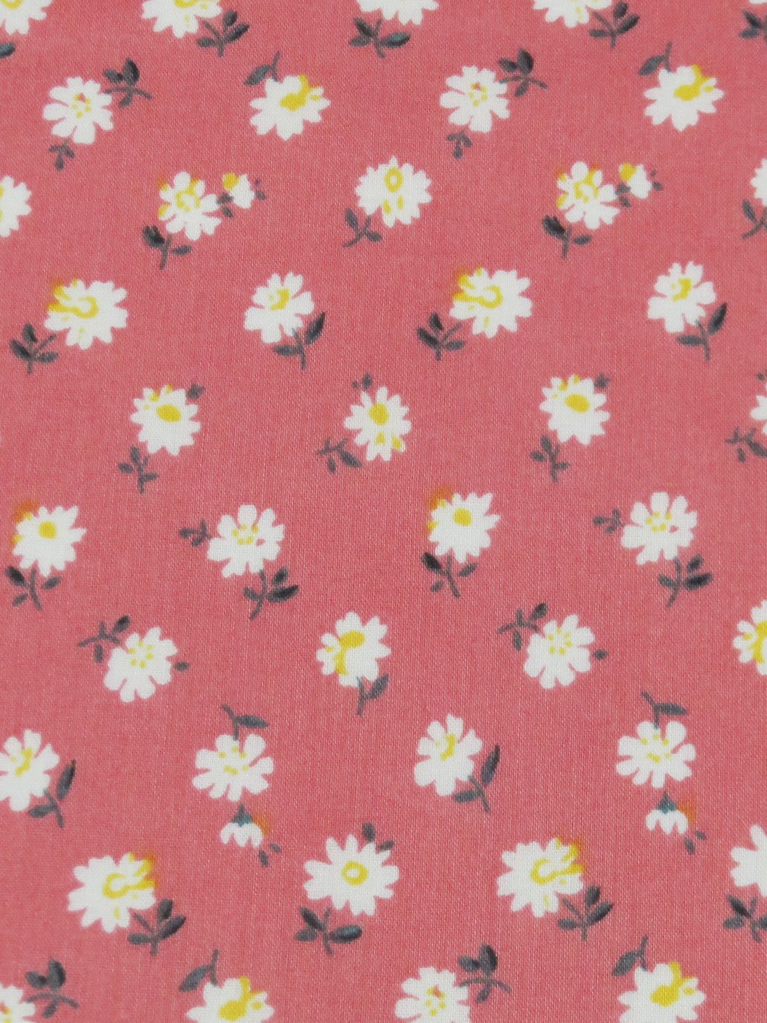 Salmon Pink/White/Sun Yellow/Muted Evergreen 100% Cotton Daisy Print Voile 54W