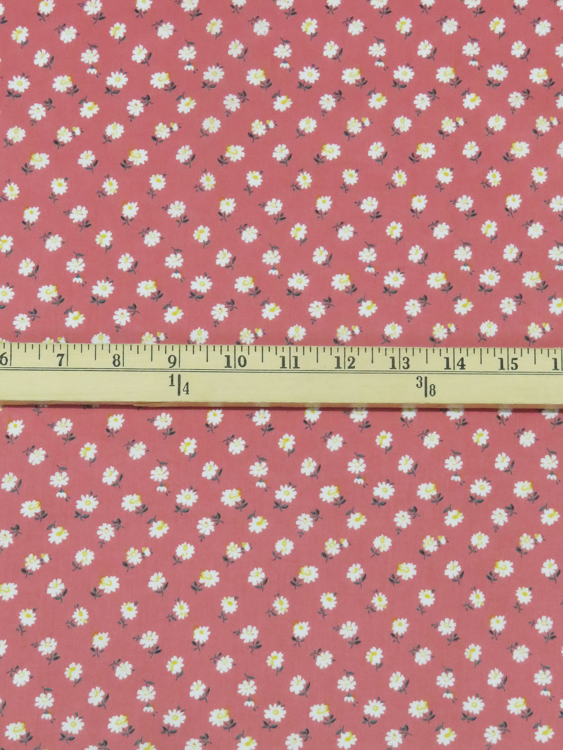 Salmon Pink/White/Sun Yellow/Muted Evergreen 100% Cotton Daisy Print Voile 54W