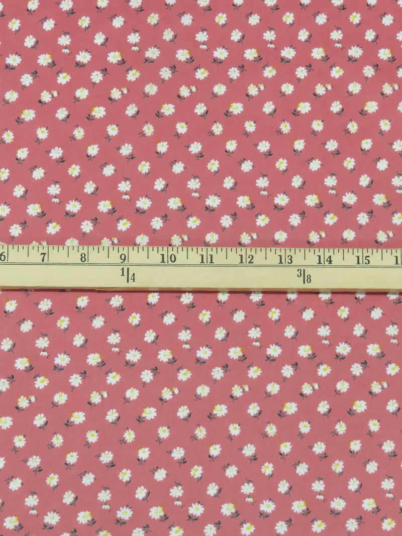 Salmon Pink/White/Sun Yellow/Muted Evergreen 100% Cotton Daisy Print Voile 54W