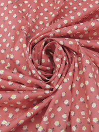 Salmon Pink/White/Sun Yellow/Muted Evergreen 100% Cotton Daisy Print Voile 54W