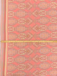 Salmon/White/Antique Brass/Multi Polyester/Lycra Double Border Horizontal Ornate Puff Dot Print ITY Knit 59W