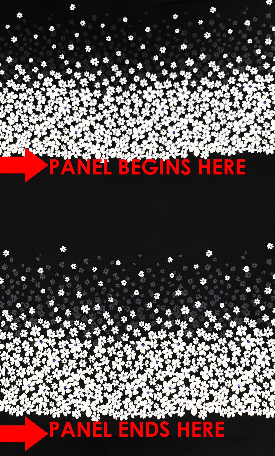 SOLD BY THE PANEL ONLY - Black/Dark Gunmetal/White Rayon/Lycra Cascading Floral Print Jersey Knit 65W