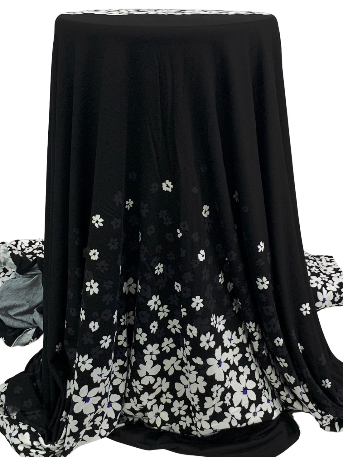 SOLD BY THE PANEL ONLY - Black/Dark Gunmetal/White Rayon/Lycra Cascading Floral Print Jersey Knit 65W