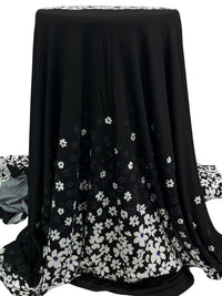 SOLD BY THE PANEL ONLY - Black/Dark Gunmetal/White Rayon/Lycra Cascading Floral Print Jersey Knit 65W