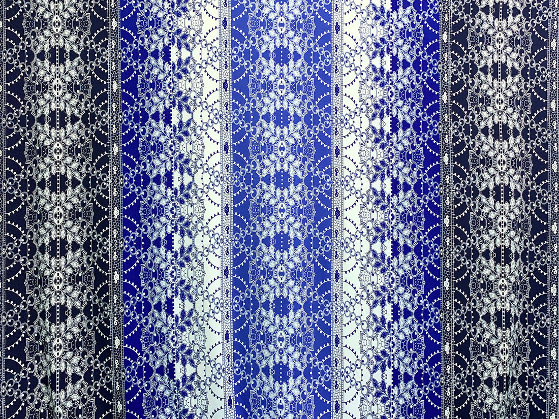 Midnight Navy/Deep Blue/White/Multi Polyester/Lycra Large Vertical Ornate Print ITY Knit 56W