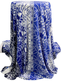 Midnight Navy/Deep Blue/White/Multi Polyester/Lycra Large Vertical Ornate Print ITY Knit 56W