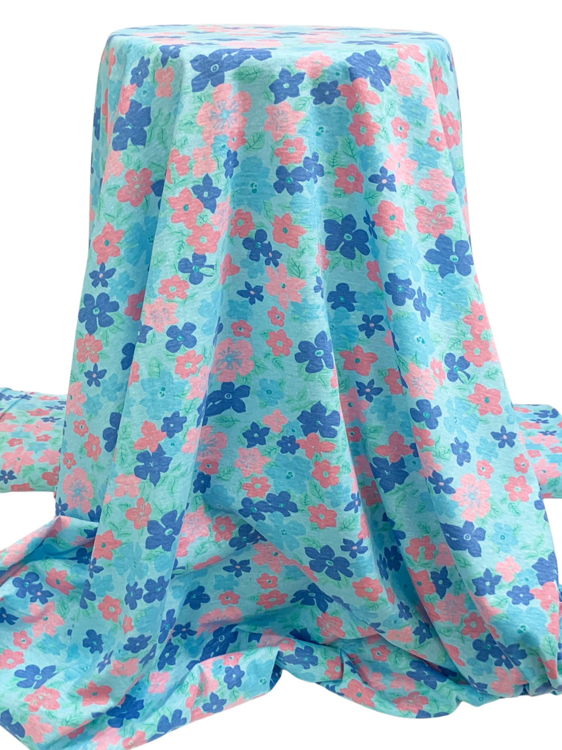 Light Blue/Ruddy Pink/Multi 100% Cotton Heathered Floral Print Jersey Knit 67W