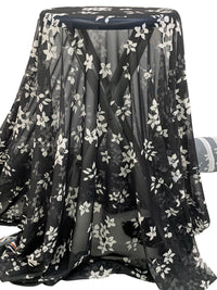 Black/White Nylon/Lycra Floral Print Mesh Knit 55W
