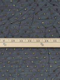 Black/Gold 100% Polyester Foil Printed Swiss Dot Chiffon - Famous Dress Designer - 60W